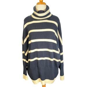 Topshop Oversized Nautical Stripe Turtleneck Sweater Blue White Size 8/10 Fall